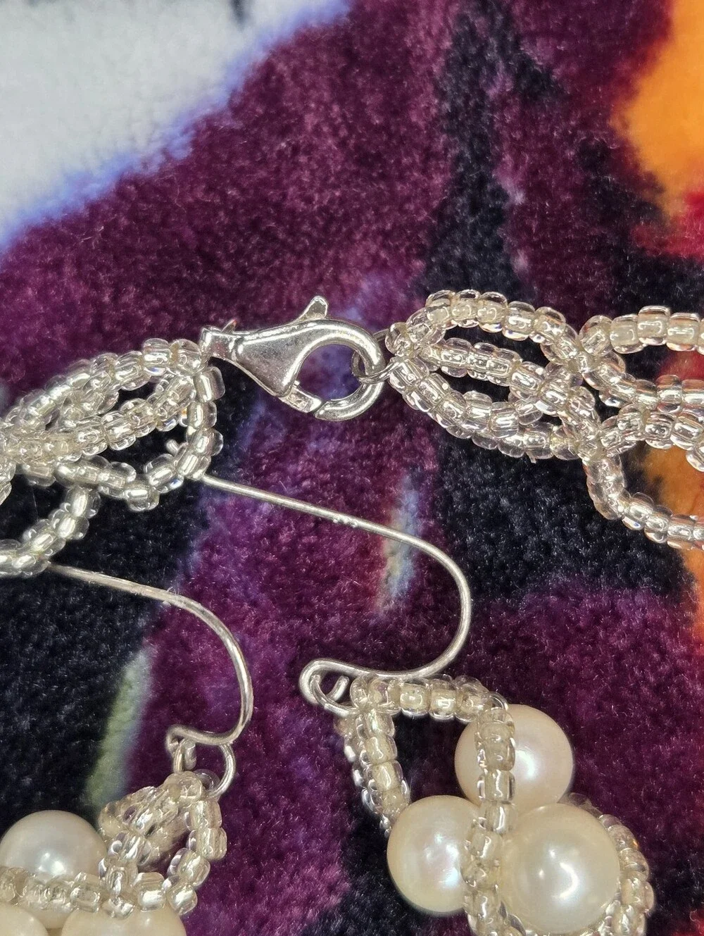Natural Pearl Twisted Woven Beaded Necklace & Earrings Set/ 925 Sterling Silver